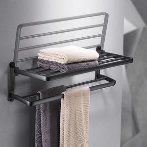 Nessuna perforazione della parete montato nero bagno <span class=keywords><strong>portasciugamani</strong></span> in alluminio auto adesivo nero <span class=keywords><strong>portasciugamani</strong></span> - Product Image 6