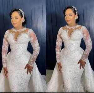 S1293A 2025 New Fashion High Quality Style Neck Light Latest Muslim Bridal Gowns Wedding Dress - Product Image 2