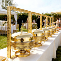 Plat à chafing de luxe doré en acier inoxydable 8L, chauffe-plats de buffet à couvercle suspendu, chauffé à l'alcool pour restaurants