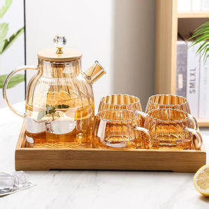 Jarra de vidrio a rayas con tapa de bambú, tetera de gran capacidad para fiestas de té de frutas de verano - Product Image 1