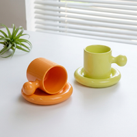 Ensemble tasse et soucoupe à café en porcelaine avec poignée boule style nordique, couleur brillante orange-vert bonbon, logo personnalisé, vente en gros, tasse à expresso