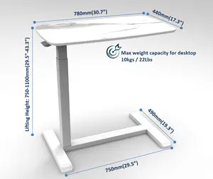 Meja Samping Tempat Tidur Komputer, Tinggi Pneumatik Ponsel Kantor Mewah Baru Warna Putih Yang Dapat Disesuaikan dengan Roda Tersembunyi Modern