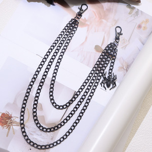 จี้รูปใยแมงมุมสีดำ โซ่คล้องกางเกง โลหะผสมสังกะสี สองชั้น สไตล์ฮิปฮอป สำหรับใส่ทุกวัน - Product Image 4