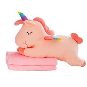 爱飞玩具特色产品毛绒动物可爱独角兽马毛绒玩具抱枕附身儿童宝宝保暖毛毯 - Product Image 3