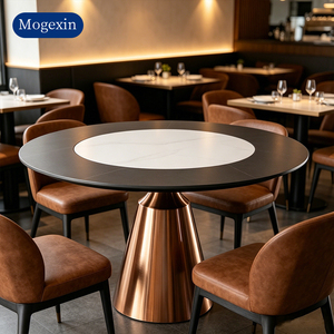 Modern Round Dining <b>Table</b> with Sintered Stone Top & Rose Gold Metal Conical Base Luxury Center <b>Table</b> for Dining Room - Product Image 2