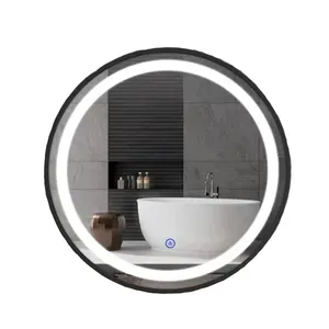 WC Bathroom sanitary ware black frame LED mirror