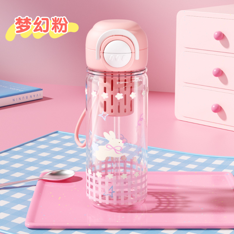 Pink 650ml pop-up plastic cup [with tea container handle]