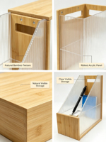 Porte-revues en bambou et acrylique, organiseur de lettres vertical pour bureau, support de classement incliné pour documents, rangement de papier de bureau