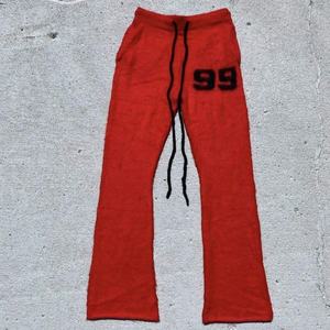 กางเกงโมแฮร์สีพื้นแบบสั่งทำ OEM กางเกงวอร์มถักไหมพรมสำหรับฤดูหนาว กางเกงขายาวทรงบานขนฟูสำหรับผู้ชาย กางเกงโมแฮร์ขากว้าง - Product Image 2