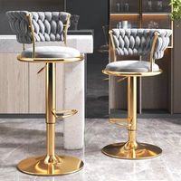 Chaise de bar nordique pivotante en métal et velours, tabouret de cuisine moderne de luxe en cuir doré pour table de bar