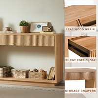 Table console moderne à rainures avec tiroirs, design étroit pour entrée, salon, rangement, panneau de particules + MDF, élégante pour petit espace