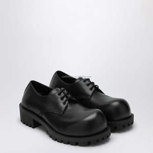 Chaussures habillées unisexes en cuir de taureau de qualité supérieure, à bout rond exagéré, avec breloques, à lacets, style Hummer Derby - Product Image 6