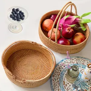 2024 New Camping Potluck Basket Minimalist Style Bread Rattan Basket Handmade Rattan Storage Basket