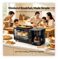 10L 3 in 1 Alat Pembuat Sarapan Multifungsi Oven Grill Pembuat Kopi untuk Rumah Asrama Pembuatan Sarapan Cepat
