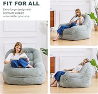 Fauteuil pouf géant moderne en forme de L avec accoudoirs - Siège confortable surdimensionné pour adultes en tissu velours côtelé avec rembourrage en mousse haute résilience