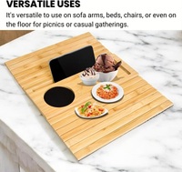 Plateau de canapé pliable en bambou avec porte-gobelet et base antidérapante, support de bras de canapé pour collations, boissons, télécommandes et téléphone