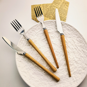 Chất Lượng Cao Bằng Gỗ Xử Lý Nĩa Và Dao Đặt 6 PC/12 PC Thép Không Gỉ Flatware Sereco-Thân Thiện Với Máy Rửa Chén An Toàn - Product Image 1