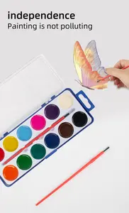 Set cat air 12 warna yang dapat dicuci untuk anak, alat menyenangkan dan belajar untuk anak-anak di rumah dan sepatu-termasuk kuas cat