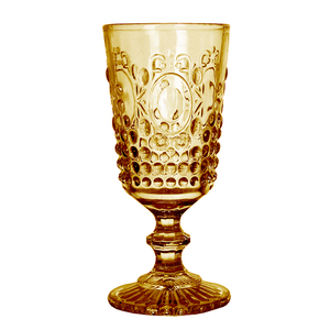 Amber Embossed Glass Goblet Vintage Stem Cup Wine Drinking Glass for Party Wedding Home Use - Product Image 1