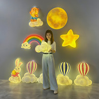 Décorations murales artisanales en fibre de verre avec animaux lumineux de dessin animé (lapins, ours, étoiles, lune, arc-en-ciel, nuages, ballons)