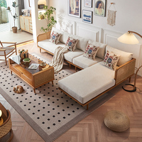 Ensemble de canapé 3 places en bois massif artisanal en rotin véritable, personnalisable, pour les intérieurs contemporains d'australien