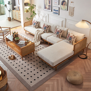 Juego de Sofás de Madera Maciza Personalizado, Hecho a Mano con Ratán Genuino, de 3 Plazas, para Interiores de Estilo Australiano Contemporáneo - Product Image 1