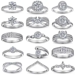 1 bague de mariage de luxe bijoux femme plaqué rhodium épais 18K plaqué or glacé diamant argent bagues de fiançailles