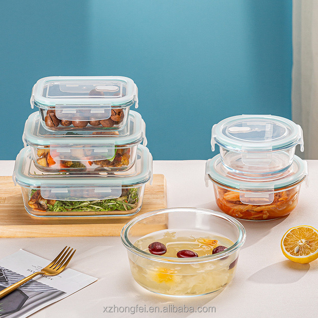 High Borosilicate Glass Preservation Box Microwave Heatable Plastic Lid for Lunch Rice Kitchen Utensils Parties