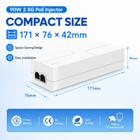 Injecteur PoE 2.5G Plug & Play 90W DC48V à Port Unique, Injecteur d'Alimentation Ethernet IEEE802.3bt pour Réseau Sans Fil de Bureau