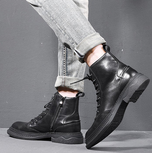 Stivali da lavoro da uomo fatti a mano in pelle di vacchetta classici in stile britannico americano in pelle traspirante per uomo stivali da cavaliere retrò - Product Image 1