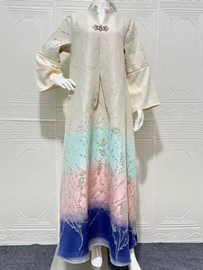 Vestido Abaya Islámico de Lujo para <span class=keywords><strong>Mujer</strong></span>, con Bordado Floral, Cuello en V, Modesto, para Boda Musulmana, Eid, en Tela Jacquard de Poliéster Transpirable - Product Image 6