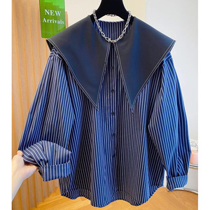 <span class=keywords><strong>Camicia</strong></span> a righe da <span class=keywords><strong>donna</strong></span> ufficiale in raso dolce autunnale a maniche lunghe, vestibilità ampia, <span class=keywords><strong>con</strong></span> ampio collo a revers e elastico - Product Image 2