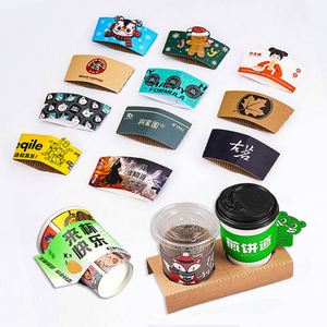 Fundas de Papel Personalizadas para Vasos de Bebidas Calientes, Té con Leche, Café, de Cartón Corrugado Kraft, con Logotipo - Product Image 1