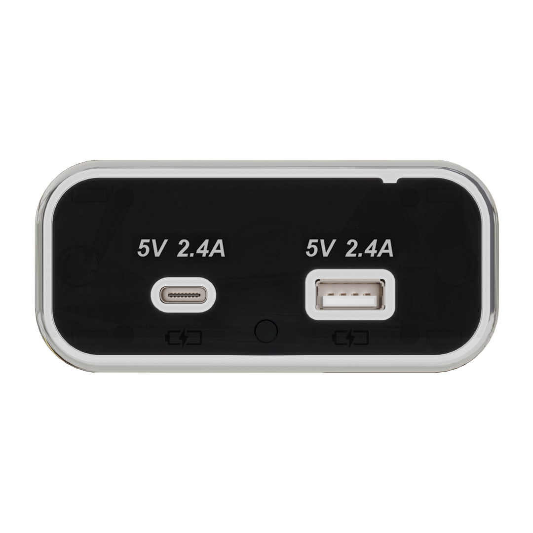 USB A 5 v2.4a + USB- C 5V 2.4A