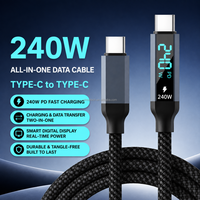 Cable USB4 de 240W con revestimiento de aleación de aluminio y pantalla digital LED, USB-C a Tipo-C, para carga rápida y transferencia de datos de teléfonos móviles.