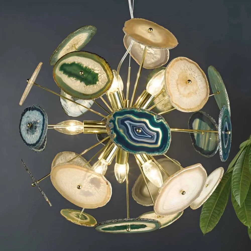 Modern Design Rvs Natural Jades Luxe Sputnik Agaat Kroonluchter