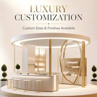 Kiosque de beauté personnalisé haut de gamme, stand d'exposition cosmétique circulaire avec vitrine en verre, comptoir de réception pour la vente au détail dans les centres commerciaux