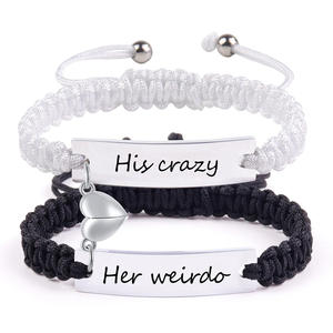 批发情侣编织手链男女情侣情人节纪念礼品字母雕刻心形磁铁手链礼品 - Product Image 2