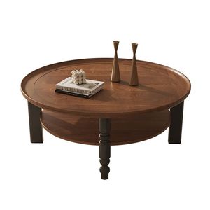 Mesa de centro redonda de madera maciza de estilo francés de 60 cm con estante de almacenamiento, muebles para sala de estar - Product Image 5