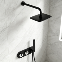 Ensemble de douche WEIHAO en marbre artificiel noir à double poignée, 2 fonctions, avec douchette pluie carrée et douchette à main