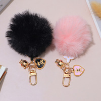 Porte-clés en peluche ours cœur mignon, boule en fausse fourrure, breloque de sac, pendentif à boucle métallique, anneau de clé de voiture, cadeau décoratif pour femmes et filles