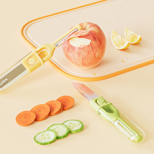 Couteau à fruits multifonctionnel 2-en-1, éplucheur et coupe-fruits, design rétractable, lame en acier inoxydable tranchante, plastique écologique pour la cuisine - Product Image 5