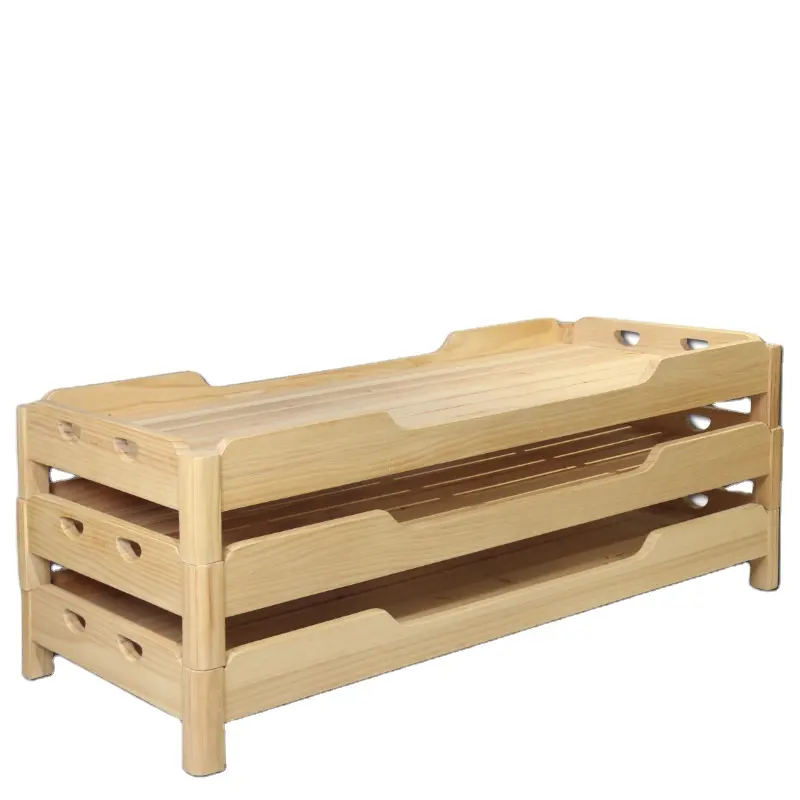 Fiambrera de madera sólida para bebé, cama individual apilable, 0599