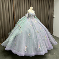 Robe de bal longue lilas pour Quinceañera et Sweet 16, avec corset et appliques florales à sequins, pour adolescentes, Robes XV