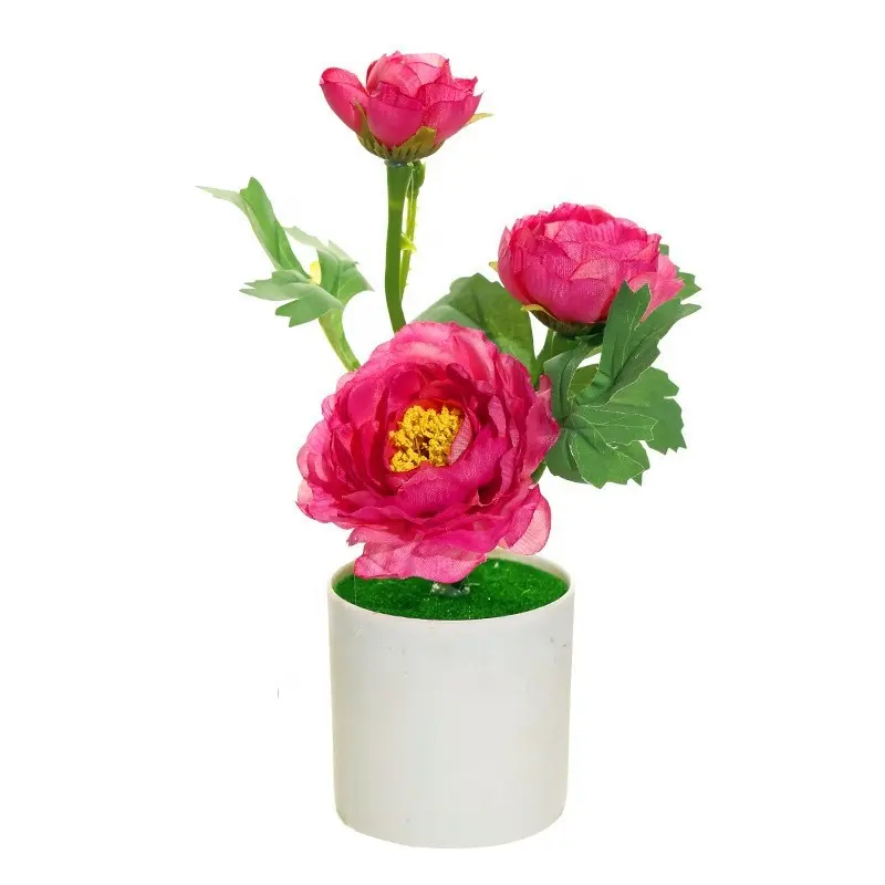 Home decoration mini potting flowers 3 heads artificial rose potted peony flowers in pots