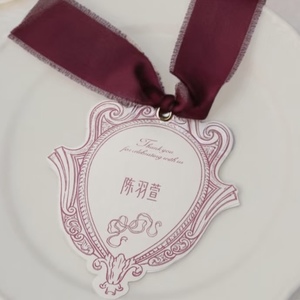 Custom Wedding Menu Place Card Ribbon Elegant Cotton Paper Greeting Card Hot Stamped Offset Printed <b>Name</b> <b>Tag</b> Custom Logo - Product Image 4