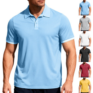 Custom Men <b>Waffle</b> Knit Short Sleeve Polo <b>Shirt</b> Embroidery Logo 210GSM 100% Polyester Golf Workwear Top - Product Image 6