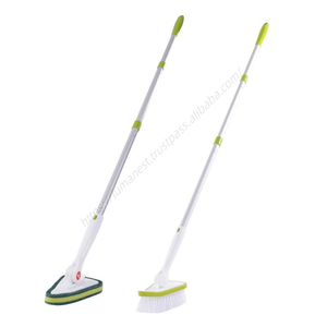 Brosse de nettoyage 2-en-1 pour salle de bain, manche long, avec têtes en poils et éponges, extensible, vente en gros, 1 ensemble - Product Image 1