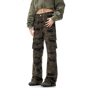 Pantaloni <span class=keywords><strong>Cargo</strong></span> mimetici personalizzati da donna alla moda a vita bassa tute mimetiche dritte pantaloni da donna - Product Image 2