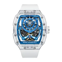 Montre mécanique automatique Mark Fairwhale pour homme, boîtier en verre incurvé, étanche, lumineuse, squelette, style futuriste, montre-bracelet FW-6770